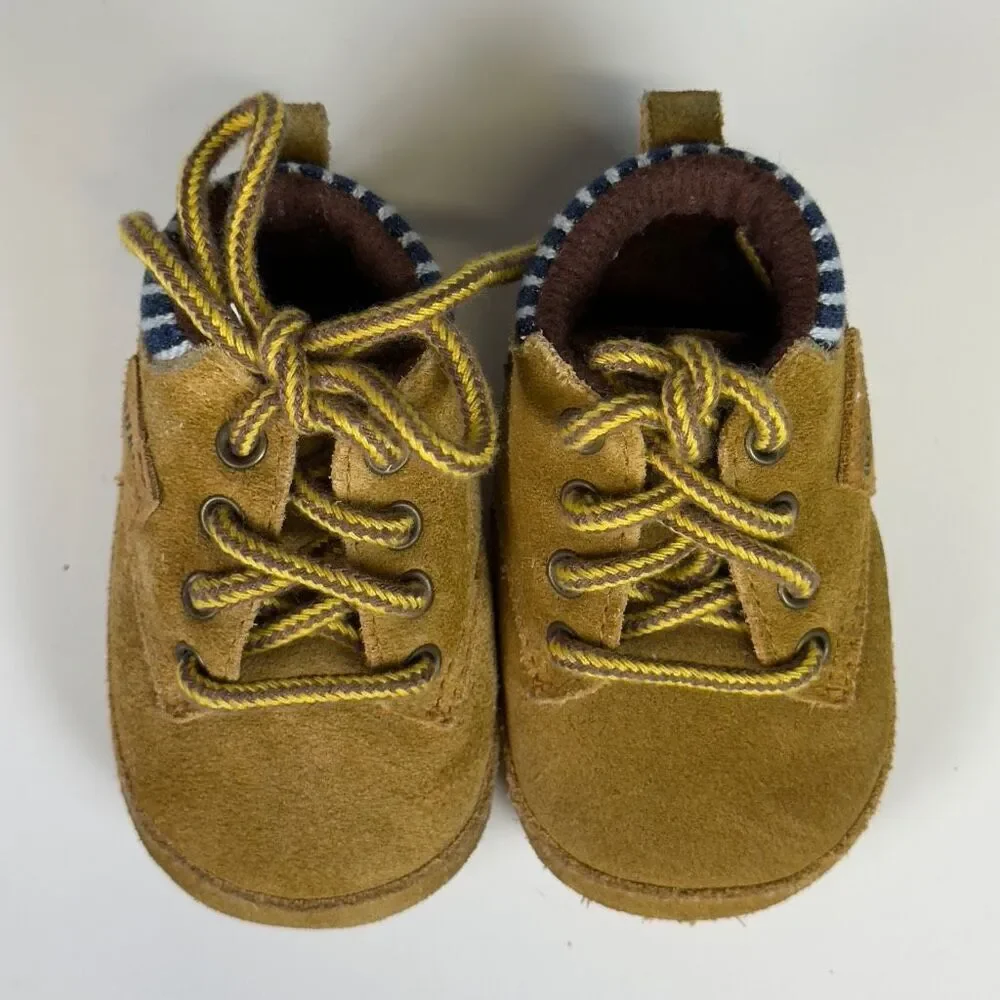 Vintage 1999 Osh Kosh Infant Newborn Size 1 Chamois Brown Booties Boots Laced Up